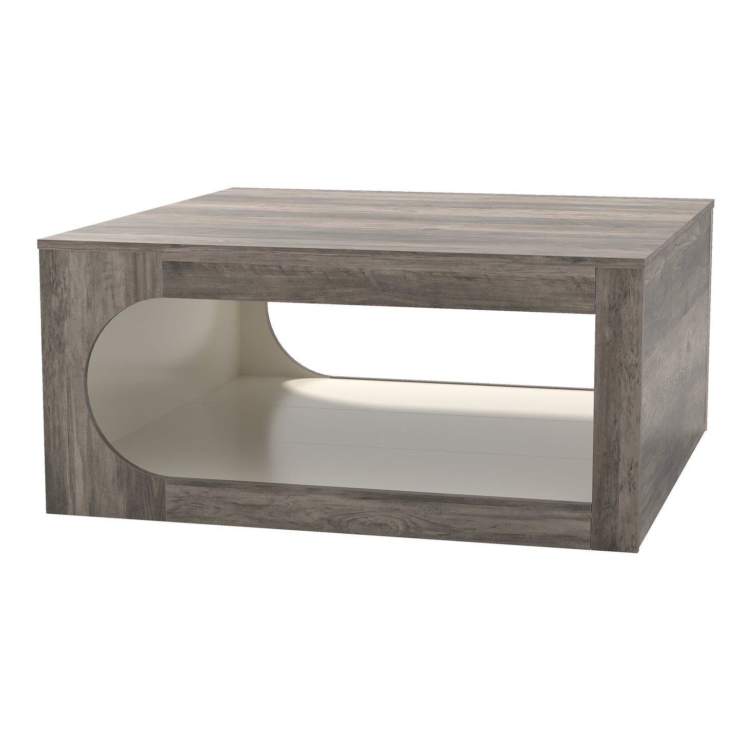 Galano Square Coffee Table with Curved Cut-Out Storage Shelf 34.8" W x 34.8" D x 16.1" H