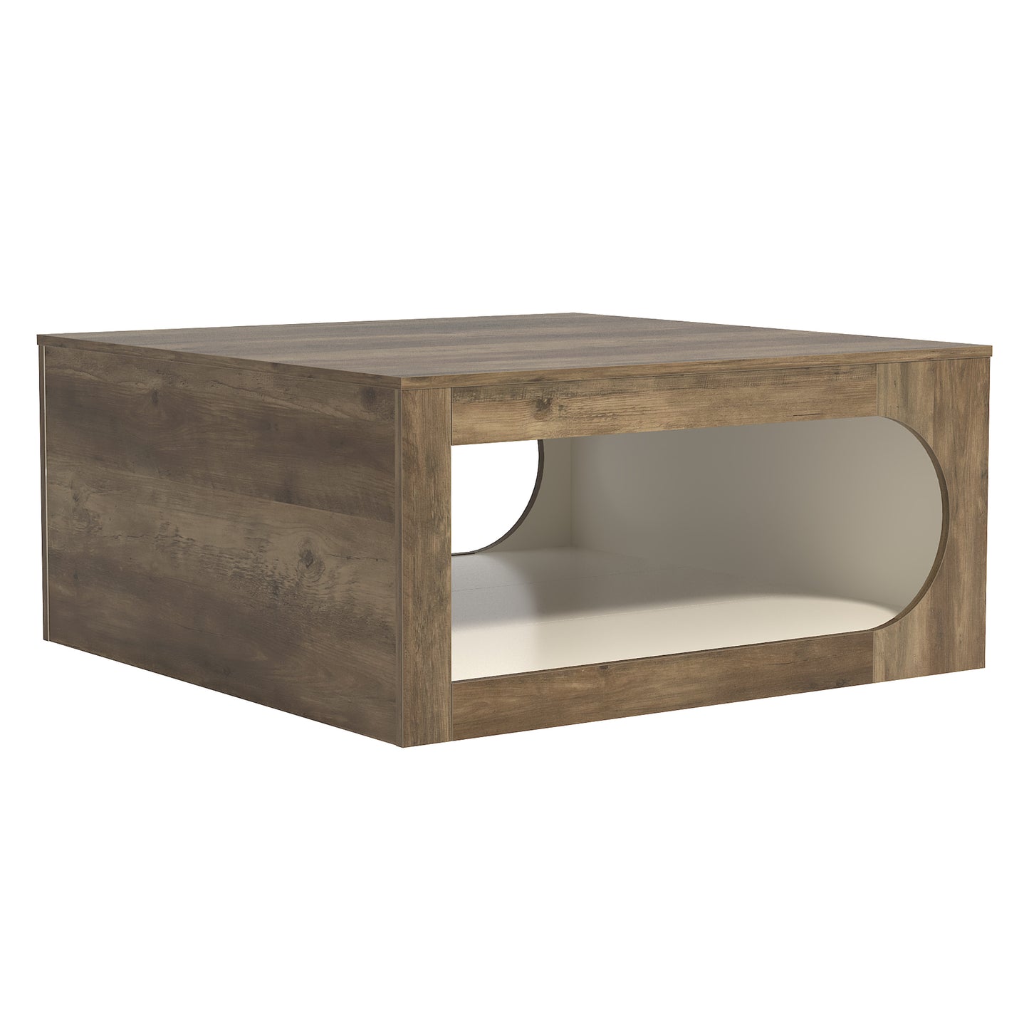 Galano Square Coffee Table with Curved Cut-Out Storage Shelf 34.8" W x 34.8" D x 16.1" H