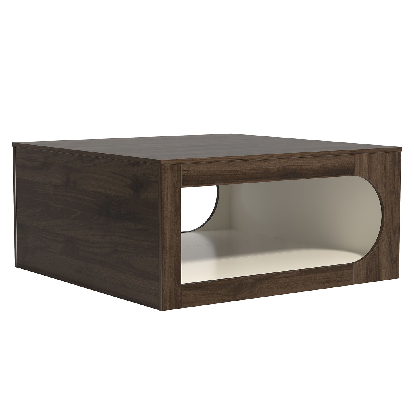 Galano Square Coffee Table with Curved Cut-Out Storage Shelf 34.8" W x 34.8" D x 16.1" H