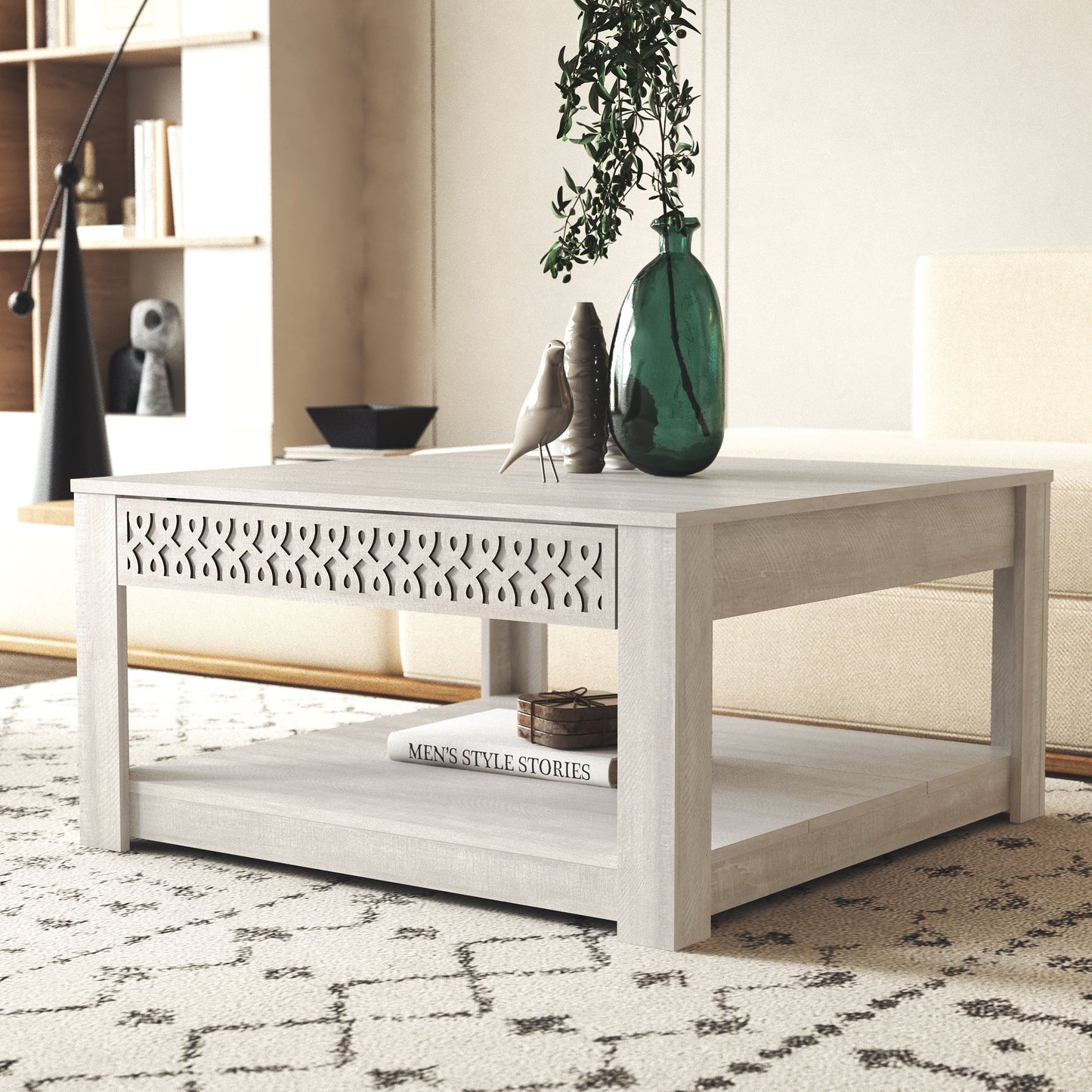 Galano Square Coffee Table with Cutout Drawer Storage 31.5" W × 31.5" D × 16.3" H