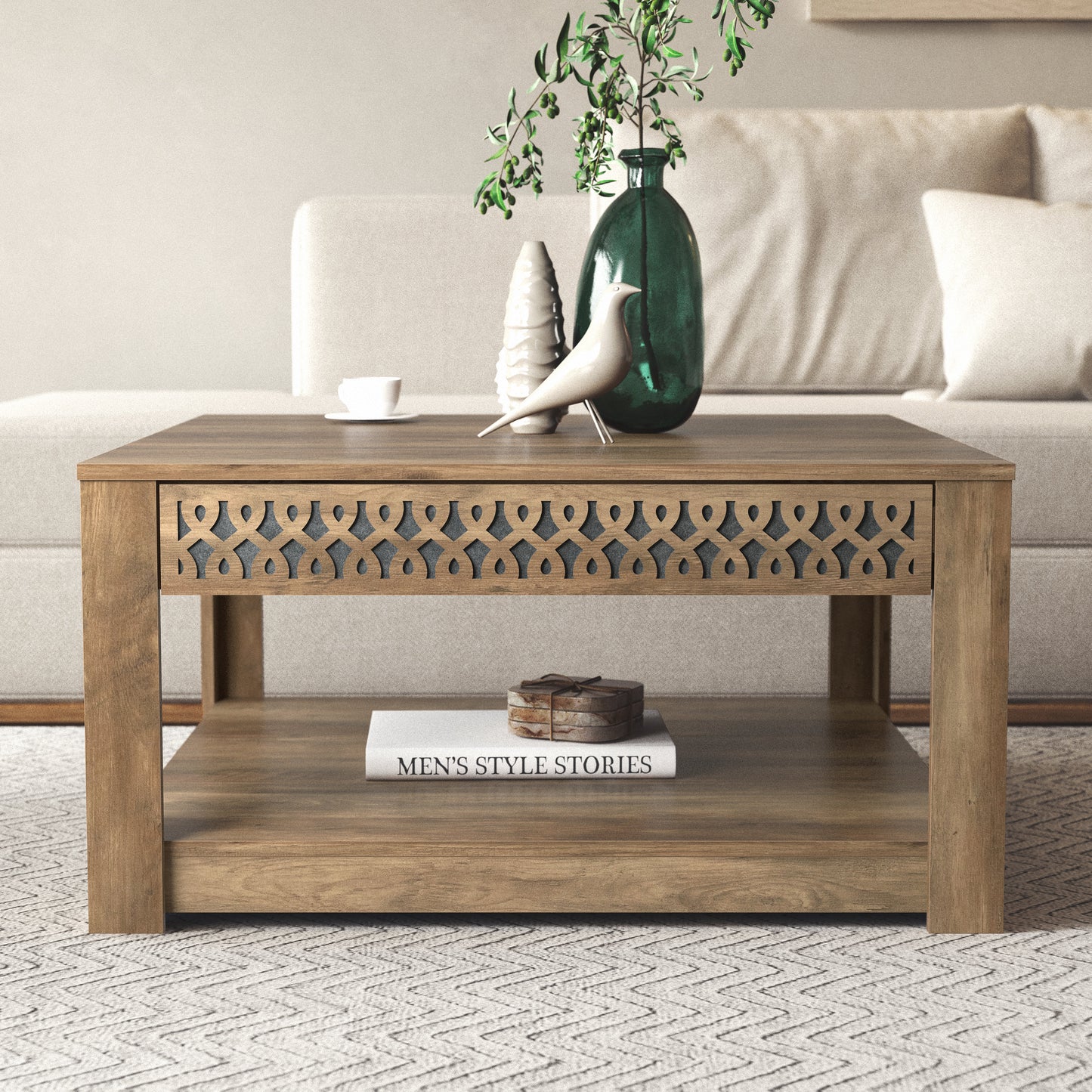 Galano Square Coffee Table with Cutout Drawer Storage 31.5" W × 31.5" D × 16.3" H