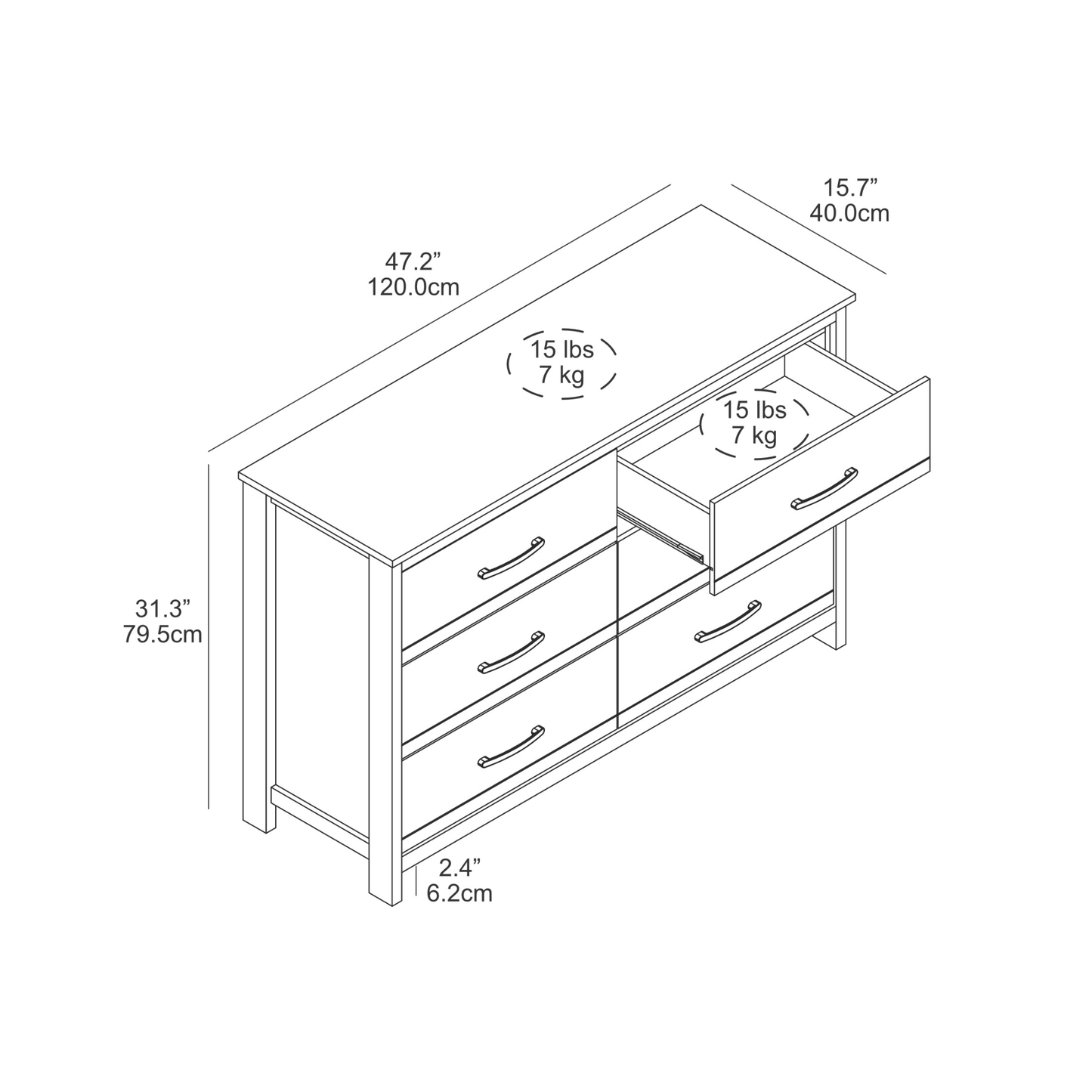 Galano 6-Drawer Dresser with Interlock Safety 47.2" W x 15.7" D x 31.3" H