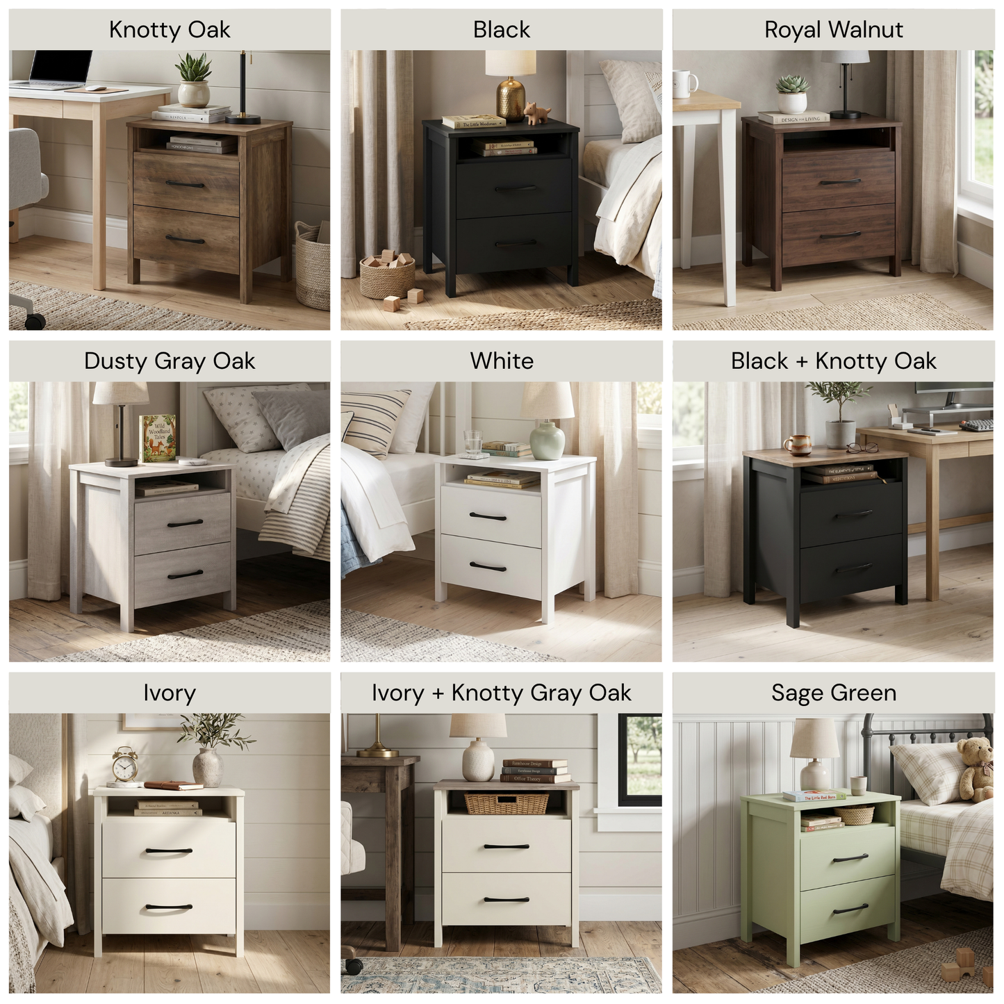 Galano Modern 2-Drawer Nightstand with Open Storage 20.9" W × 15.7" D × 22.7" H