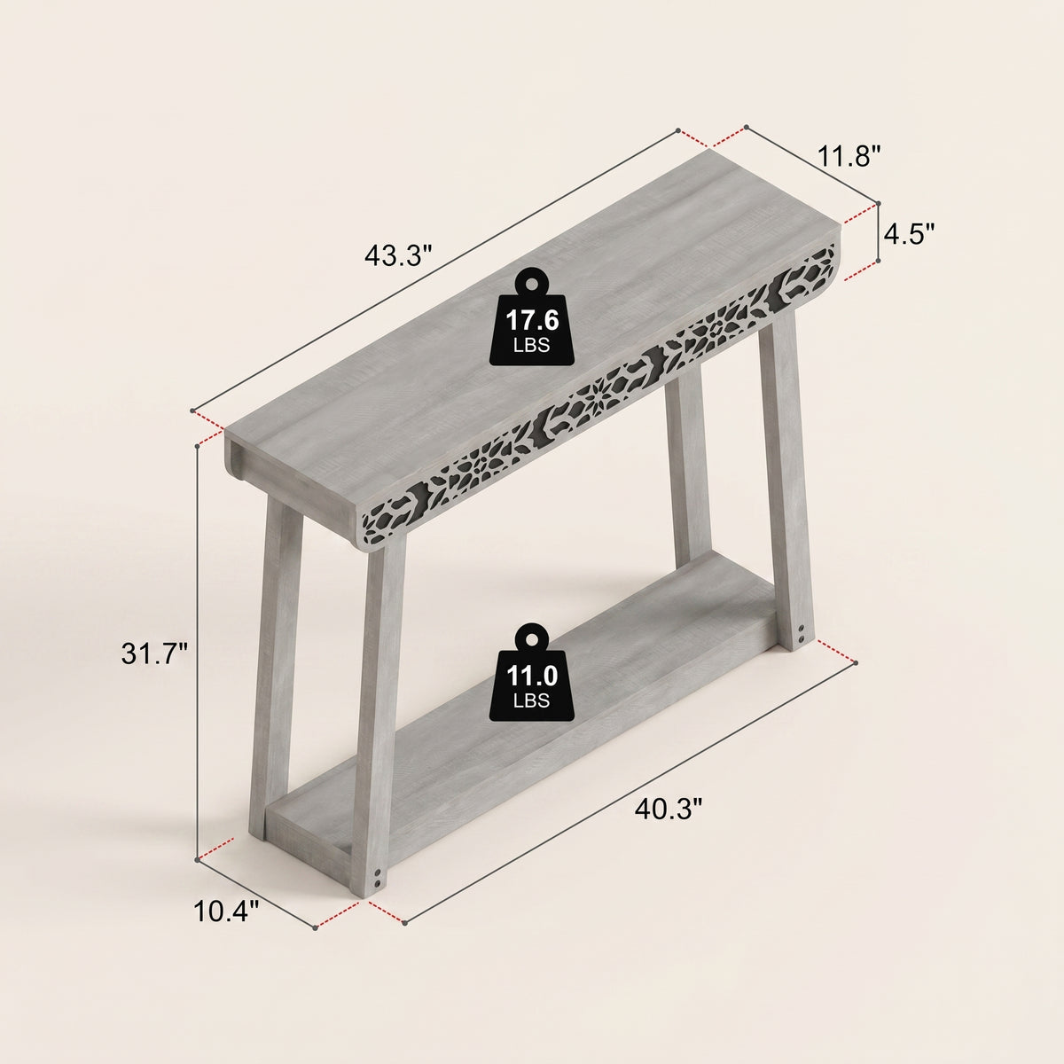 GALANO Traditional Console Table with Curved Edge Top and Open Shelf, 43.3"