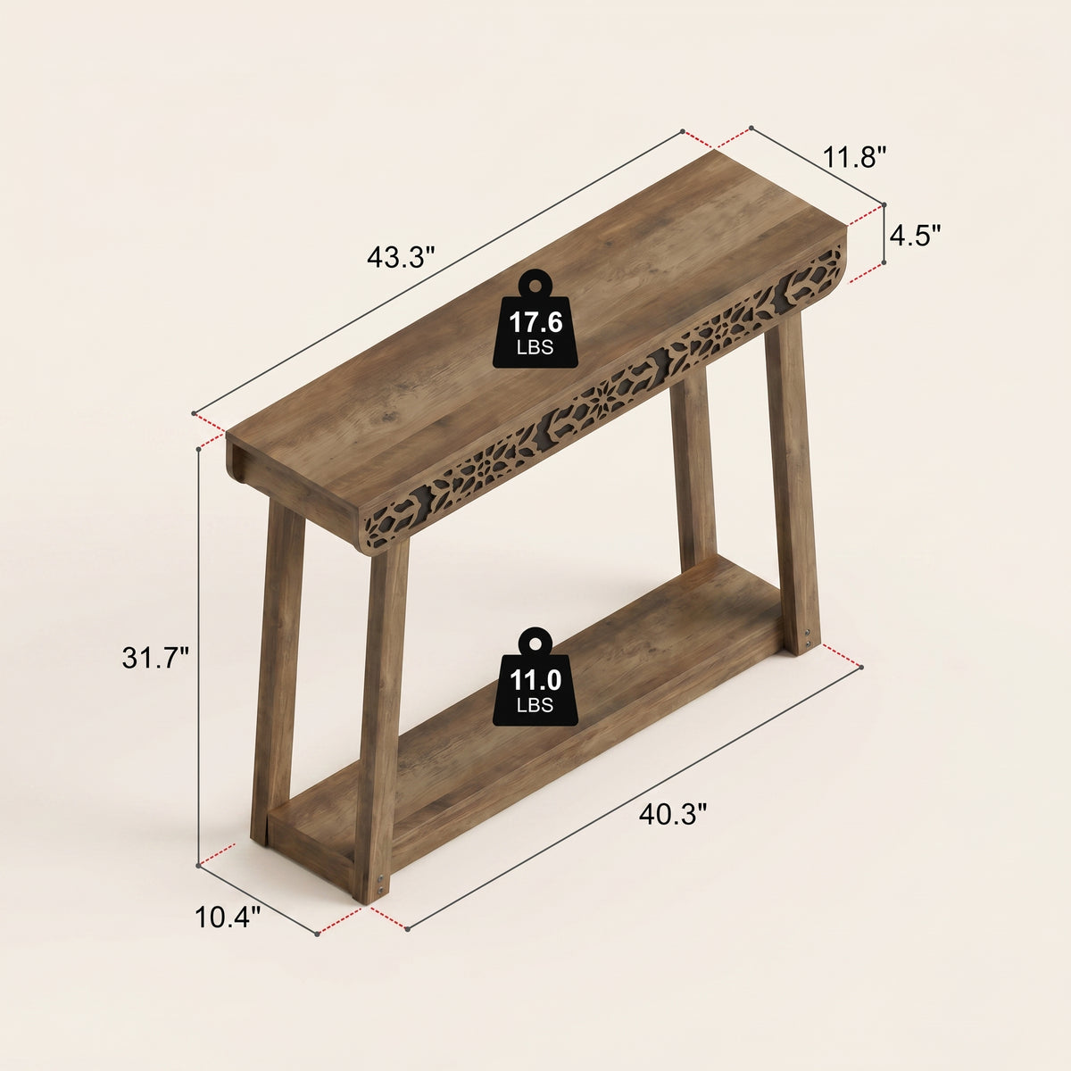 GALANO Traditional Console Table with Curved Edge Top and Open Shelf, 43.3"