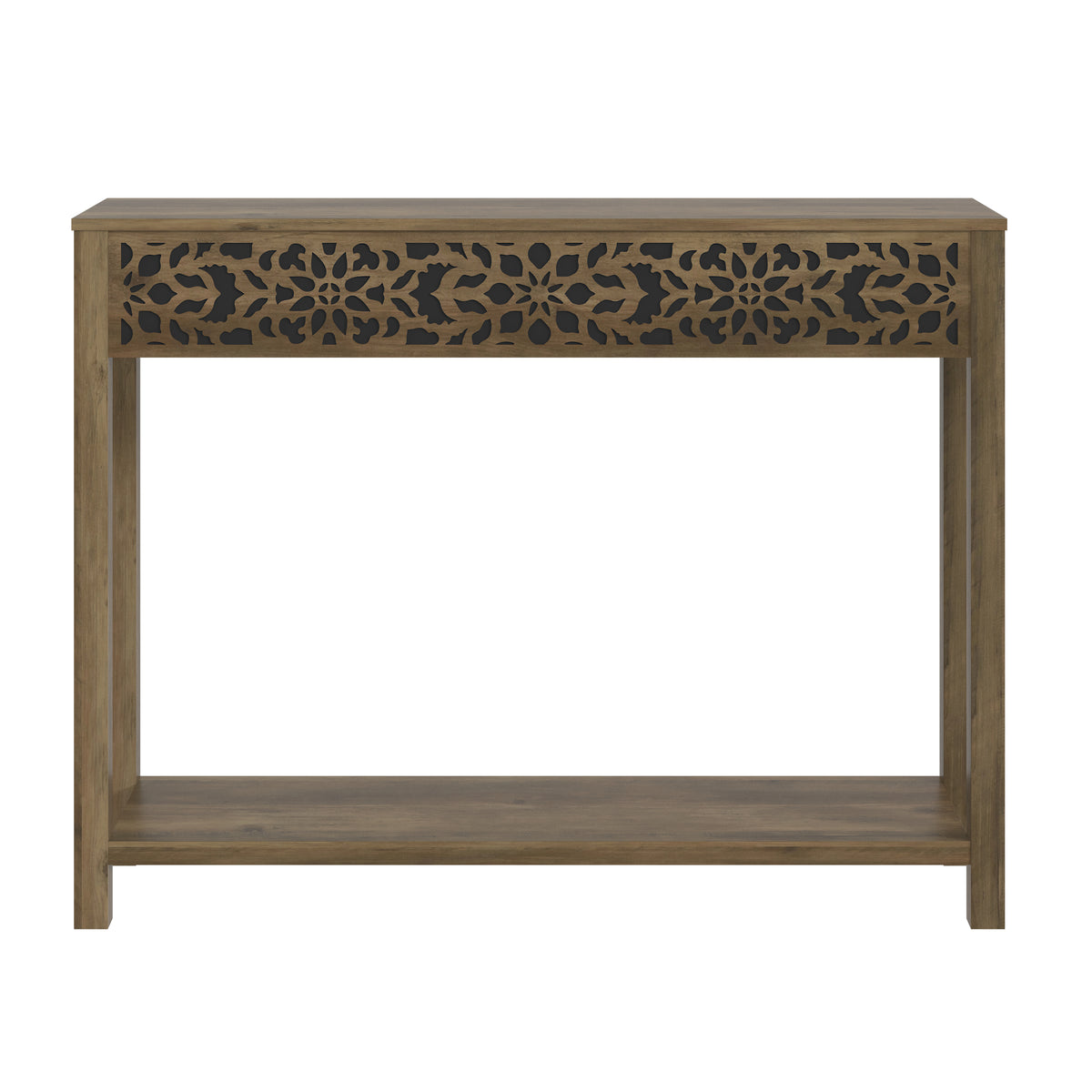 GALANO Console Table with Floral Fretwork and Open Shelf, 43.3", 1pc