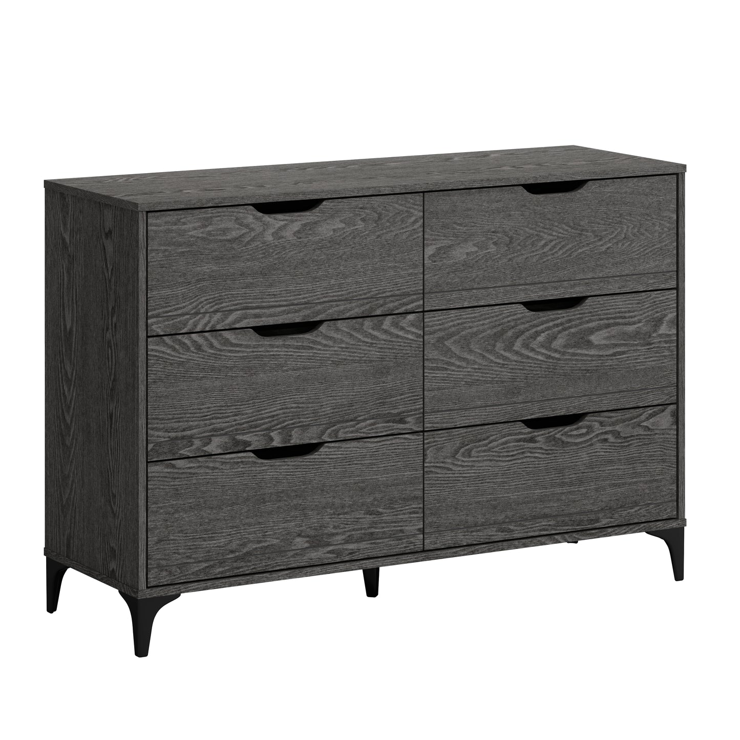 Galano Lilay 6 Drawer Dresser (Interlock) - Dark Grey Oak
