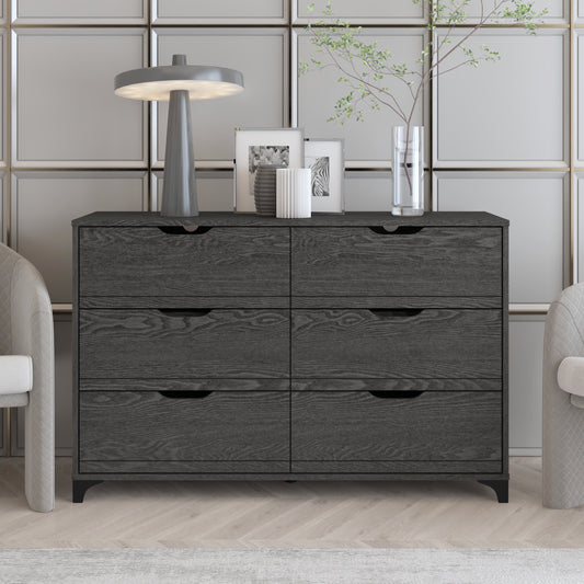 Galano Lilay 6 Drawer Dresser (Interlock) - Dark Grey Oak