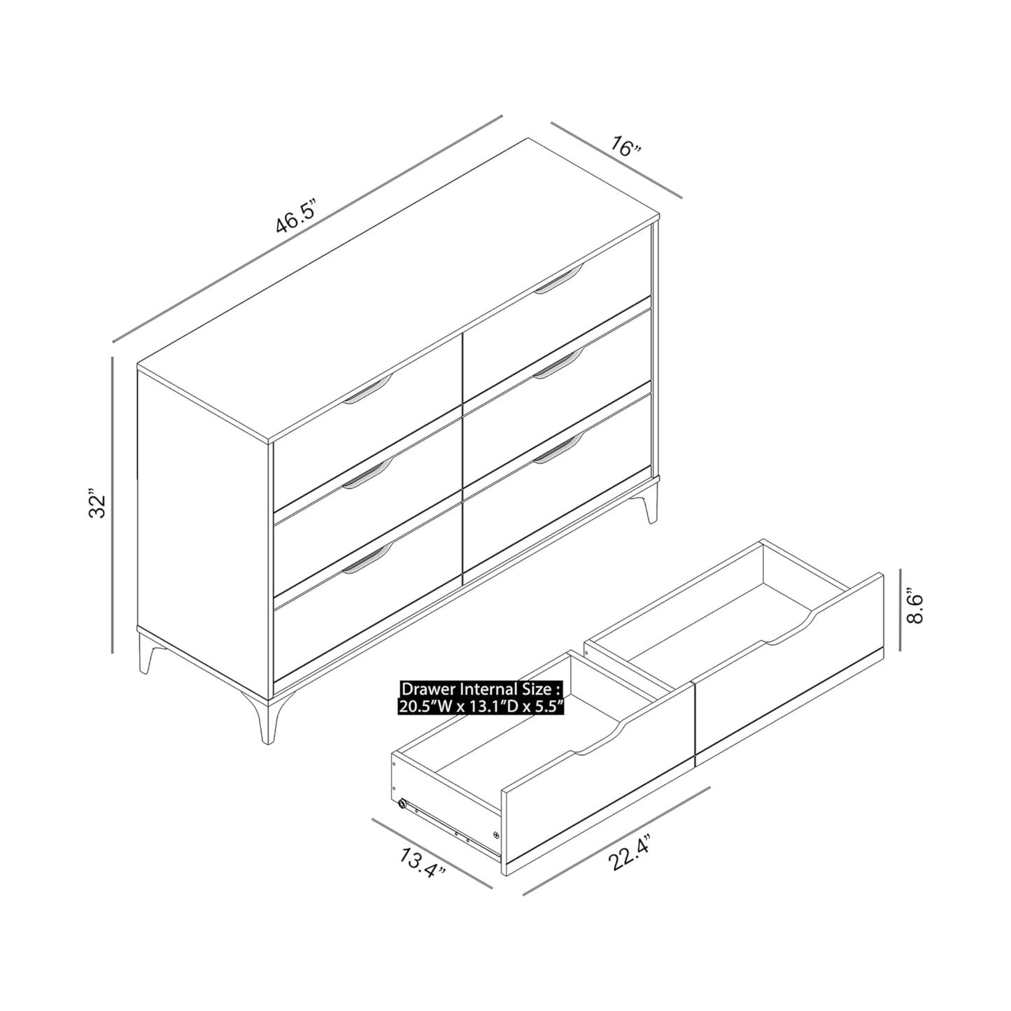 Galano Lilay 6 Drawer Dresser (Interlock) - Dusty Grey Oak
