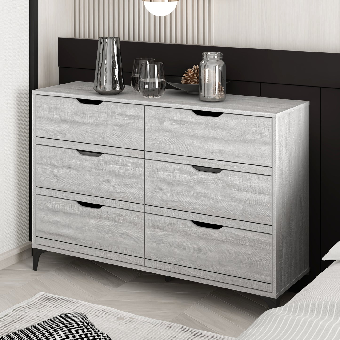 Galano Lilay 6 Drawer Dresser (Interlock) - Dusty Grey Oak