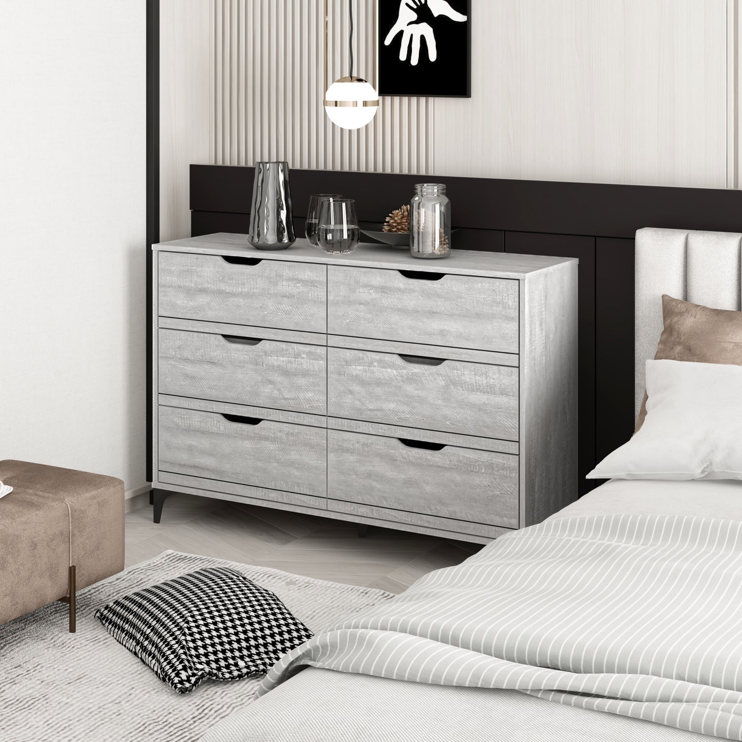Galano Lilay 6 Drawer Dresser (Interlock) - Dusty Grey Oak