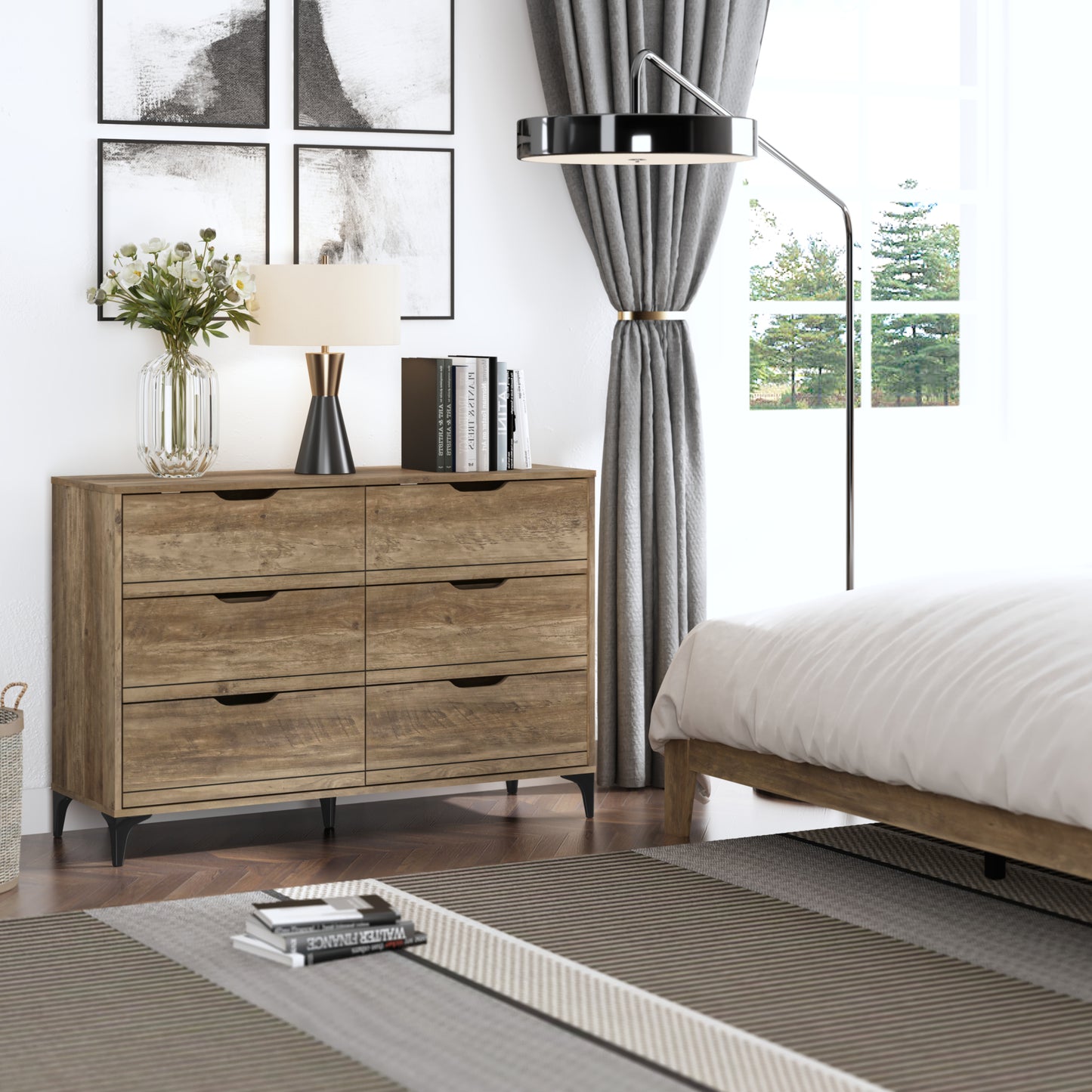 Galano Lilay 6 Drawer Dresser (Interlock) - Knotty Oak