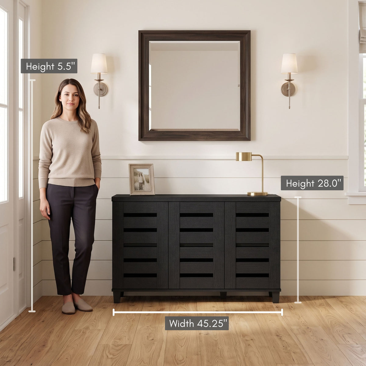 Galano 3-Door Shoe Storage Cabinet with Slatted Doors and 6 Adjustable Shelves, Holds Up to 16 Pairs
