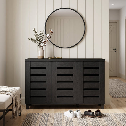 Galano 3-Door Shoe Storage Cabinet with Slatted Doors and 6 Adjustable Shelves, Holds Up to 16 Pairs