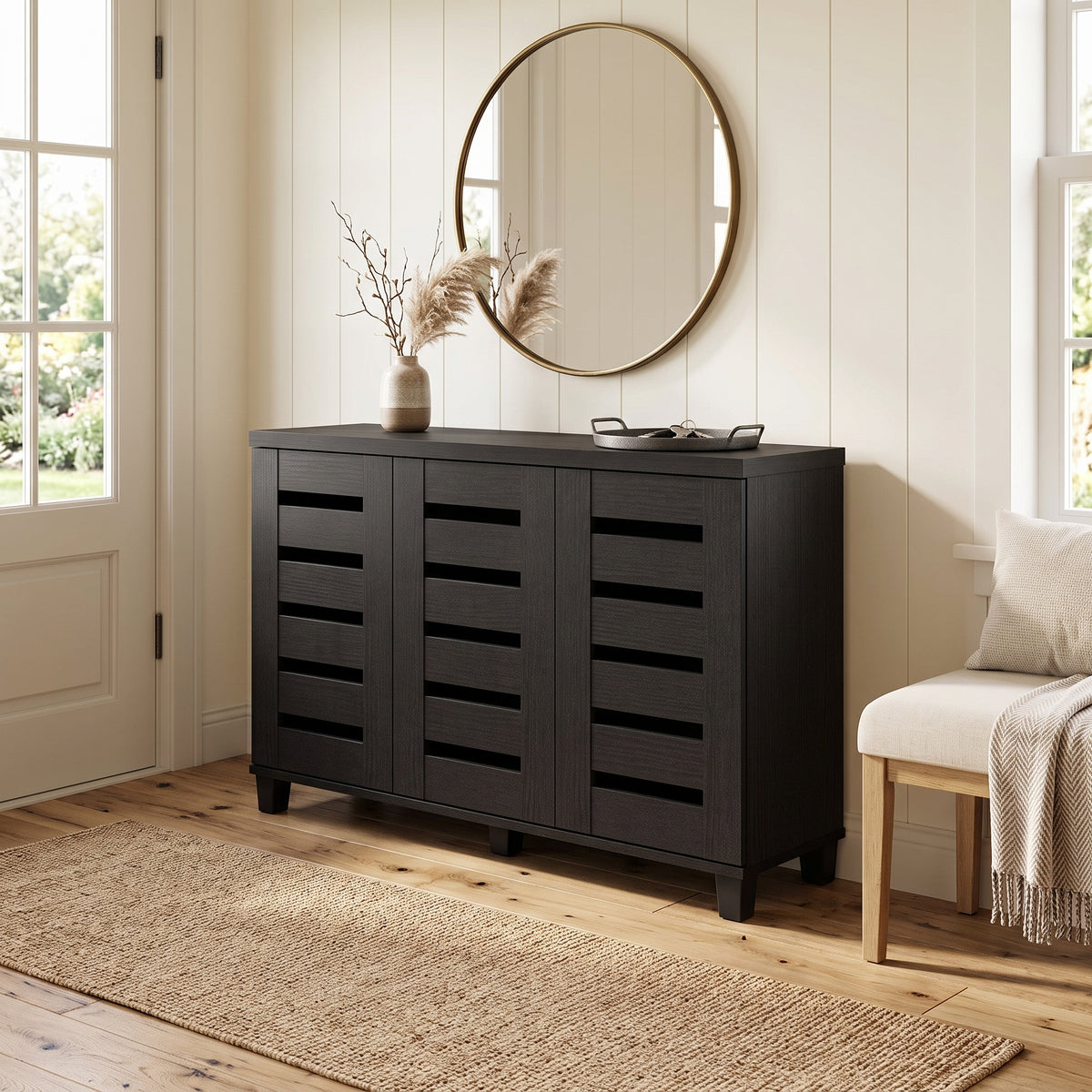 Galano 3-Door Shoe Storage Cabinet with Slatted Doors and 6 Adjustable Shelves, Holds Up to 16 Pairs