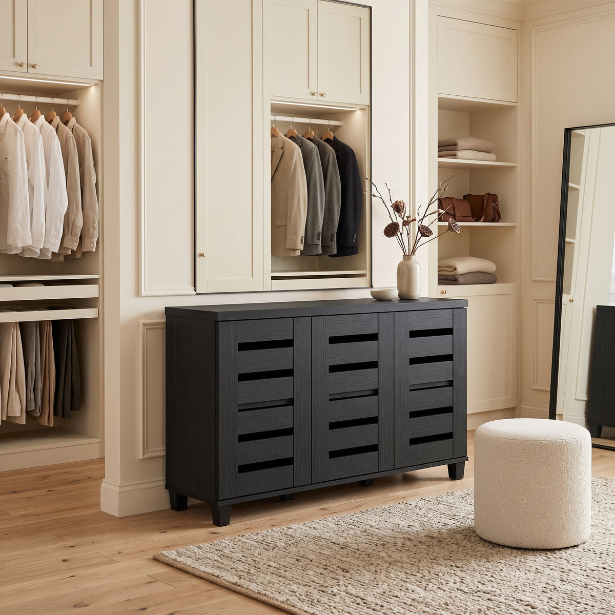 Galano 3-Door Shoe Storage Cabinet with Slatted Doors and 6 Adjustable Shelves, Holds Up to 16 Pairs