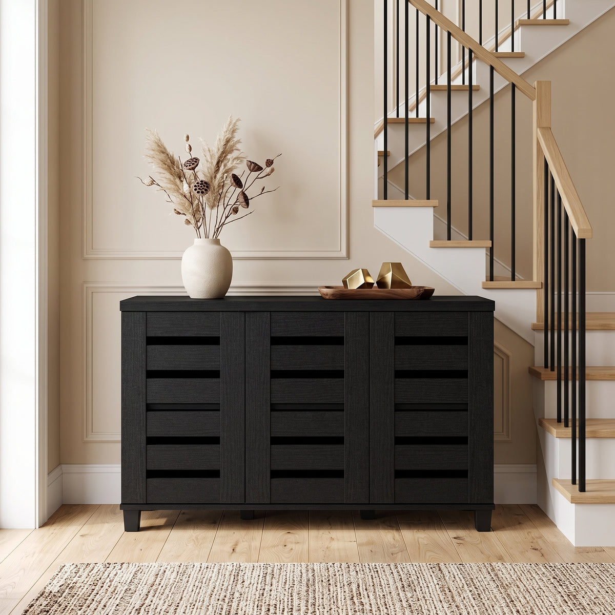 Galano 3-Door Shoe Storage Cabinet with Slatted Doors and 6 Adjustable Shelves, Holds Up to 16 Pairs