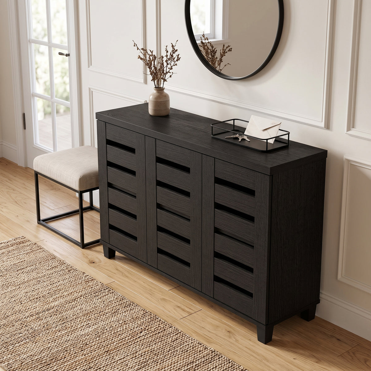 Galano 3-Door Shoe Storage Cabinet with Slatted Doors and 6 Adjustable Shelves, Holds Up to 16 Pairs