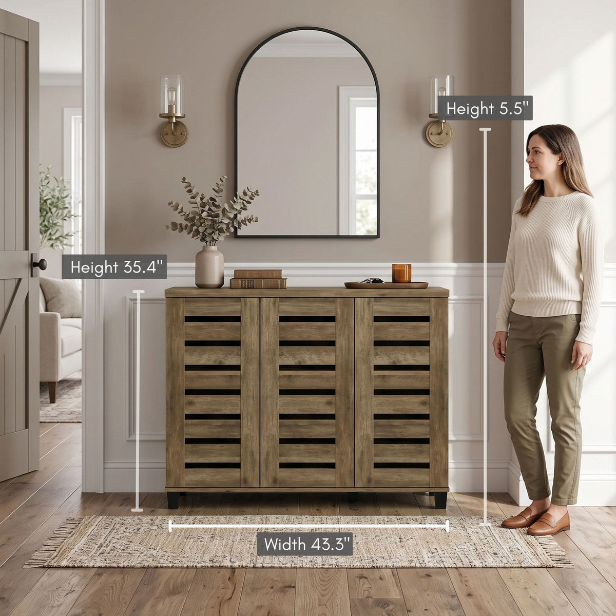 Galano 3-Door Shoe Storage Cabinet with Slatted Doors and 8 Adjustable Shelves, Holds Up to 20 Pairs