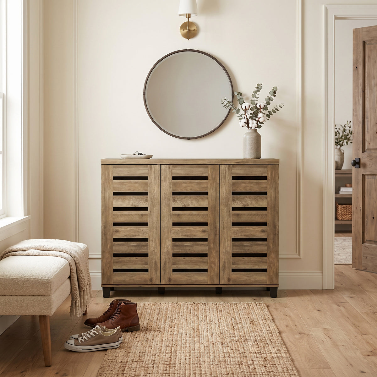 Galano 3-Door Shoe Storage Cabinet with Slatted Doors and 8 Adjustable Shelves, Holds Up to 20 Pairs