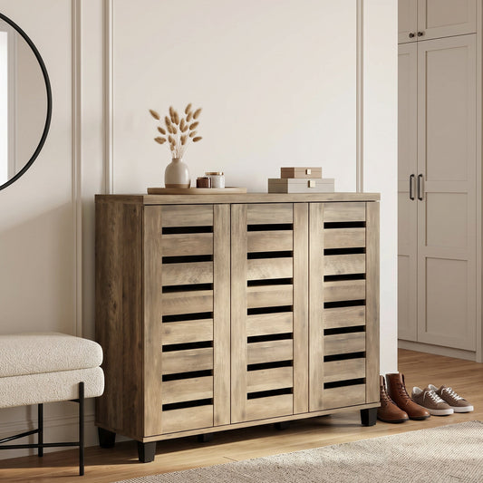 Galano 3-Door Shoe Storage Cabinet with Slatted Doors and 8 Adjustable Shelves, Holds Up to 20 Pairs