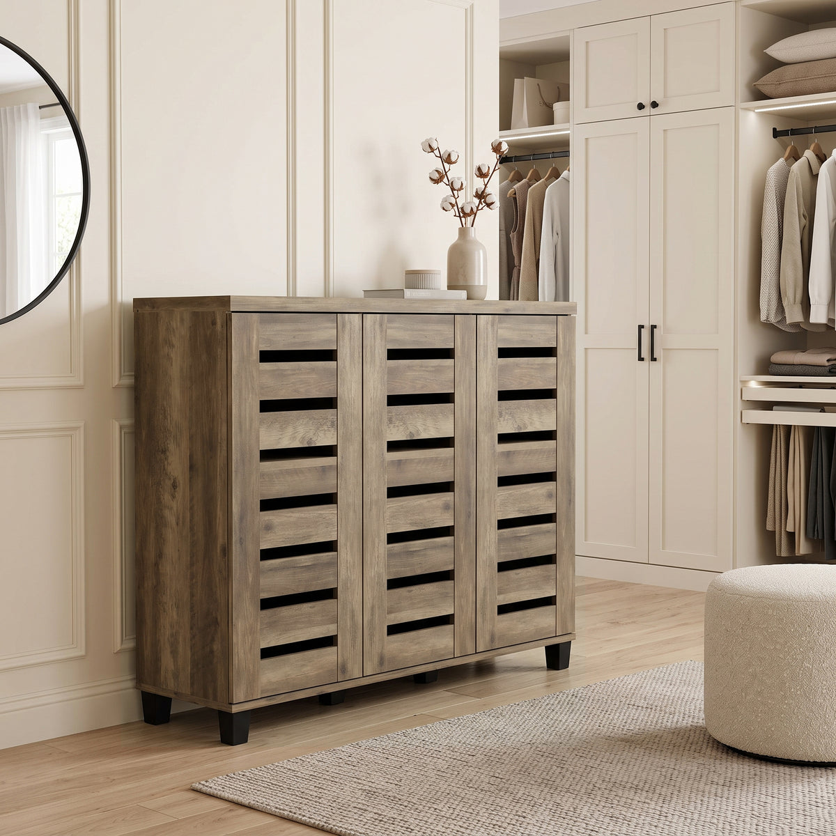 Galano 3-Door Shoe Storage Cabinet with Slatted Doors and 8 Adjustable Shelves, Holds Up to 20 Pairs