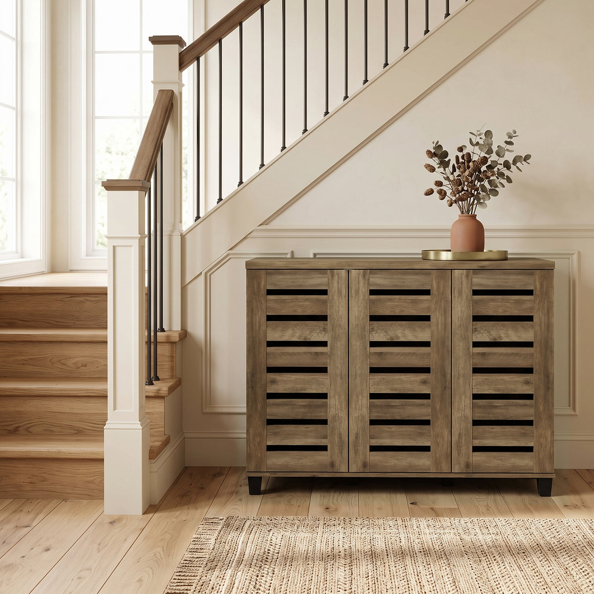 Galano 3-Door Shoe Storage Cabinet with Slatted Doors and 8 Adjustable Shelves, Holds Up to 20 Pairs