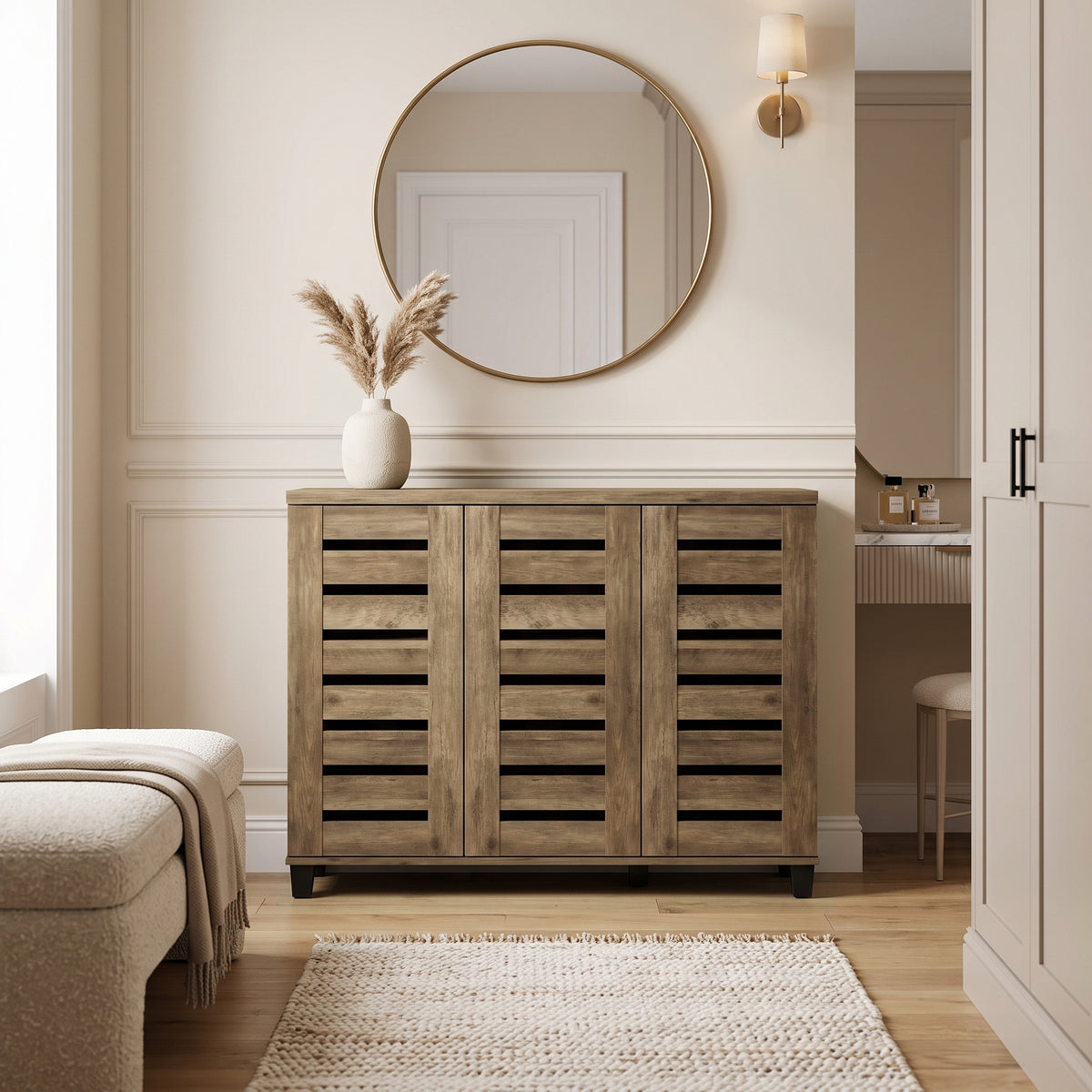 Galano 3-Door Shoe Storage Cabinet with Slatted Doors and 8 Adjustable Shelves, Holds Up to 20 Pairs