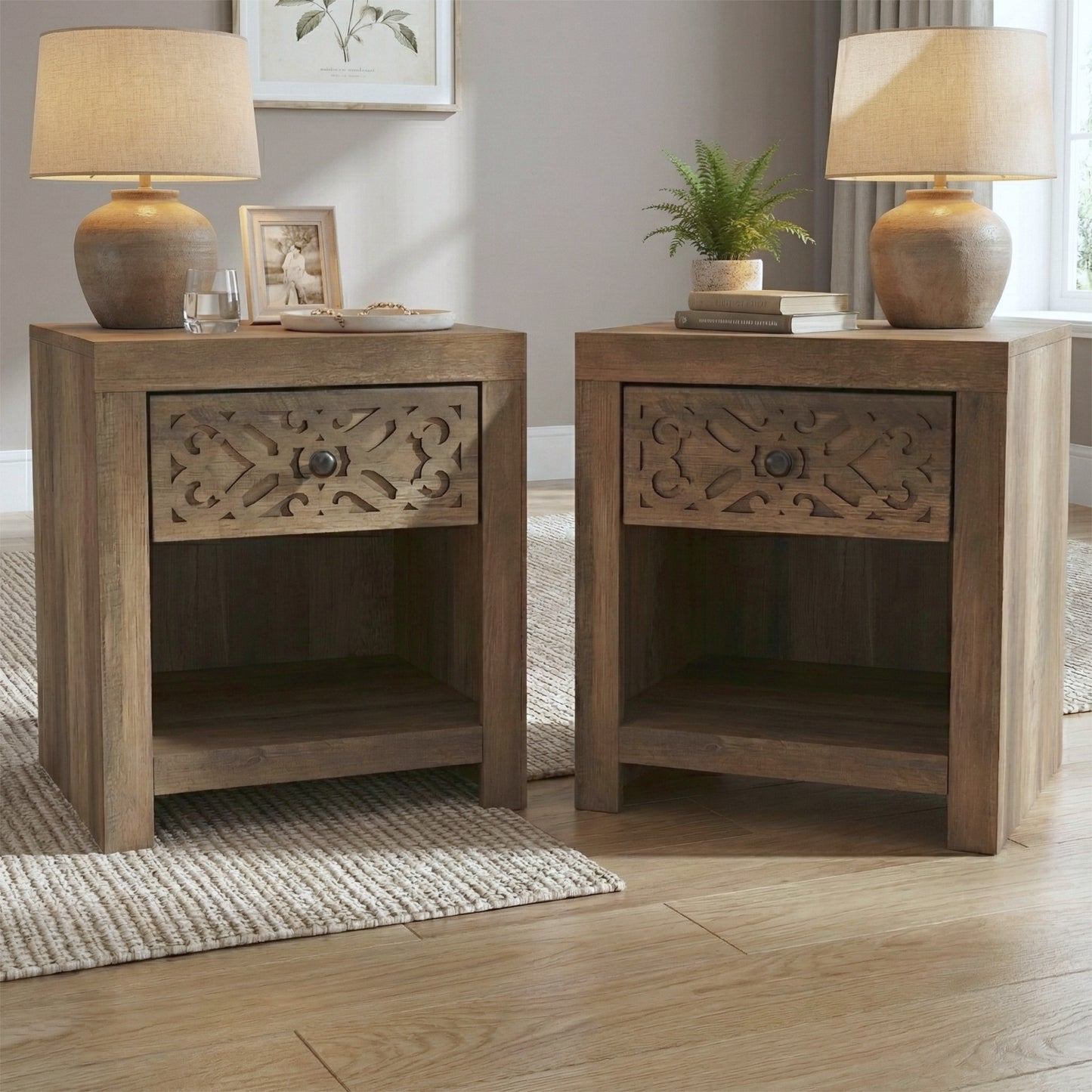 Galano 20.3" H Modern 1 Drawer Nightstand Bedside Table with Cutout Front and Open Shelf