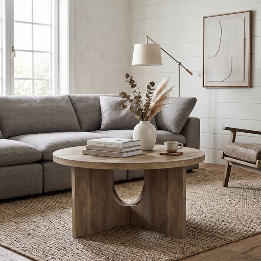 Galano 31.5" Modern Round Coffee Table with Sculptural Cross Base