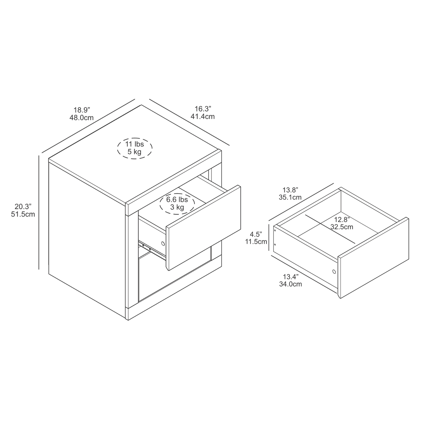 Galano Modern Tall 2-Drawer Nightstand 18.9" W × 16.3" D × 20.3" H