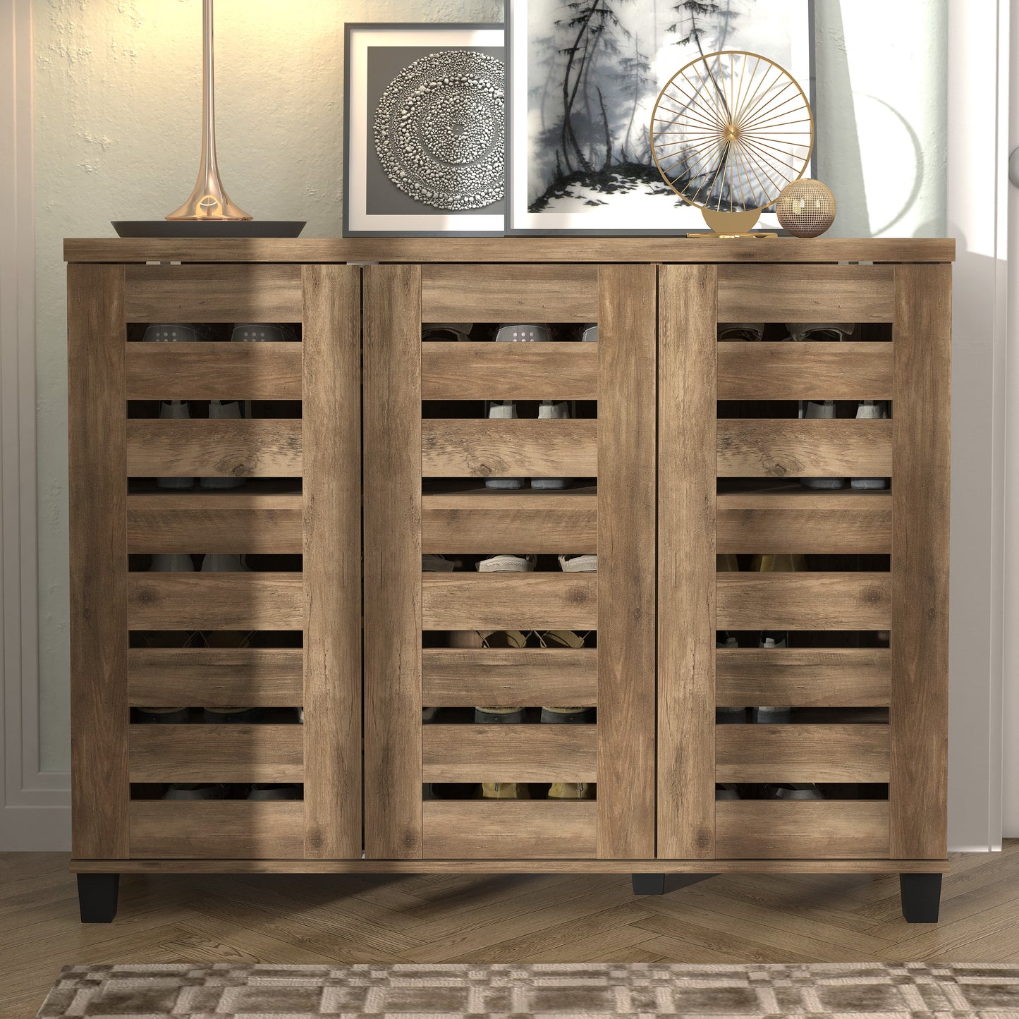 GALANO Shoe Storage Cabinet with Adjustable Shelves in White 45.3" W x 13" D x 35.4" H