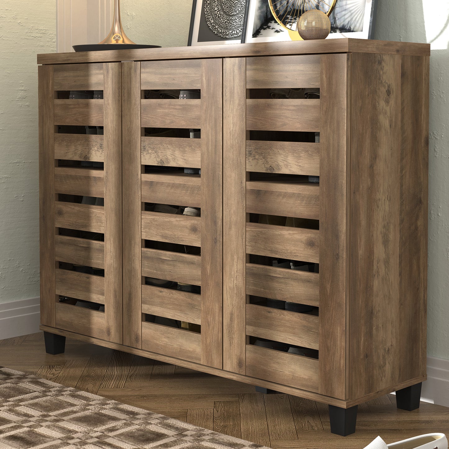 GALANO Shoe Storage Cabinet with Adjustable Shelves in White 45.3" W x 13" D x 35.4" H