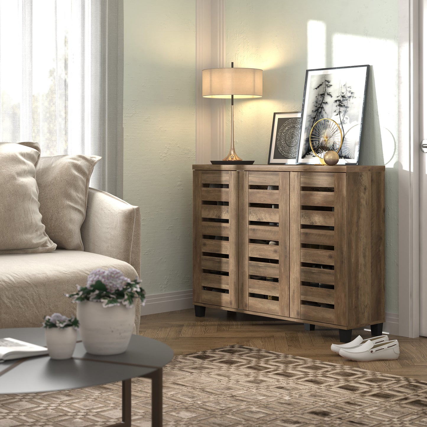GALANO Shoe Storage Cabinet with Adjustable Shelves in White 45.3" W x 13" D x 35.4" H