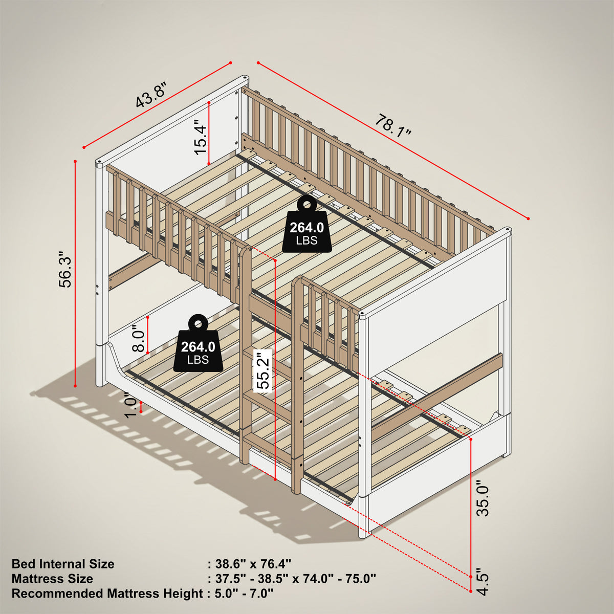 GALANO Twin Over Twin Bunk Bed with Built-In Ladder