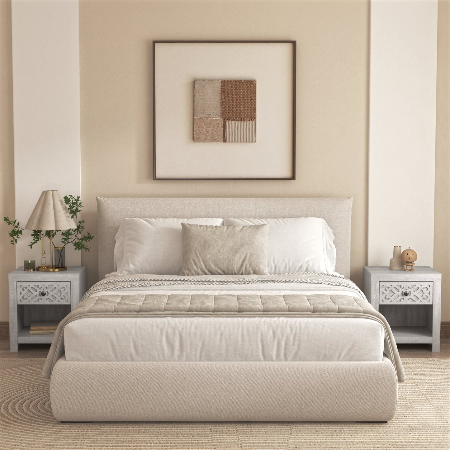 Galano 20.3" H Modern 1 Drawer Nightstand Bedside Table with Cutout Front and Open Shelf