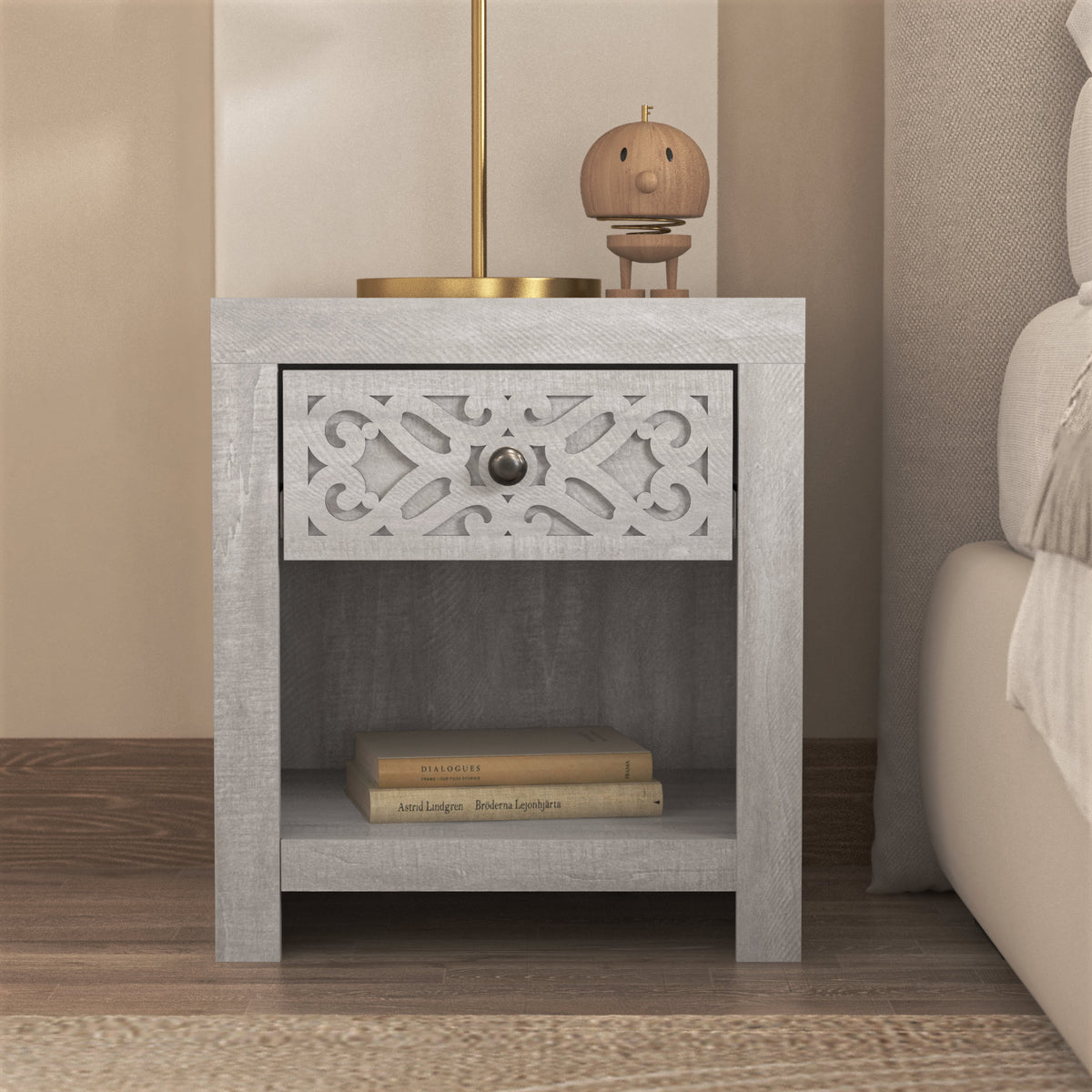 Galano 20.3" H Modern 1 Drawer Nightstand Bedside Table with Cutout Front and Open Shelf