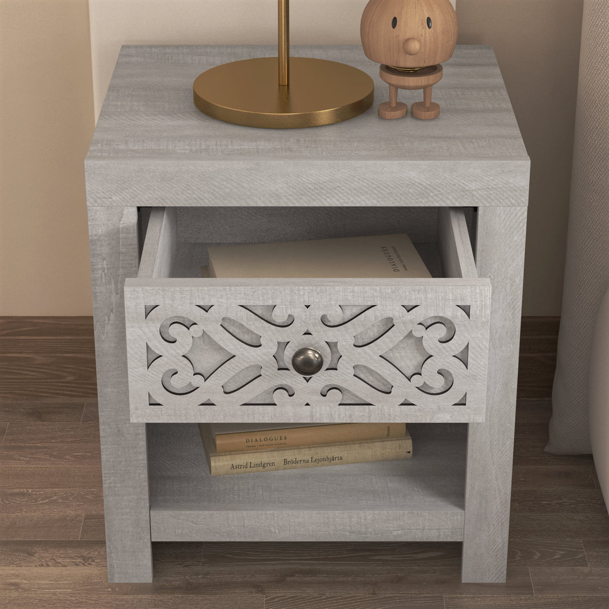 Galano 20.3" H Modern 1 Drawer Nightstand Bedside Table with Cutout Front and Open Shelf