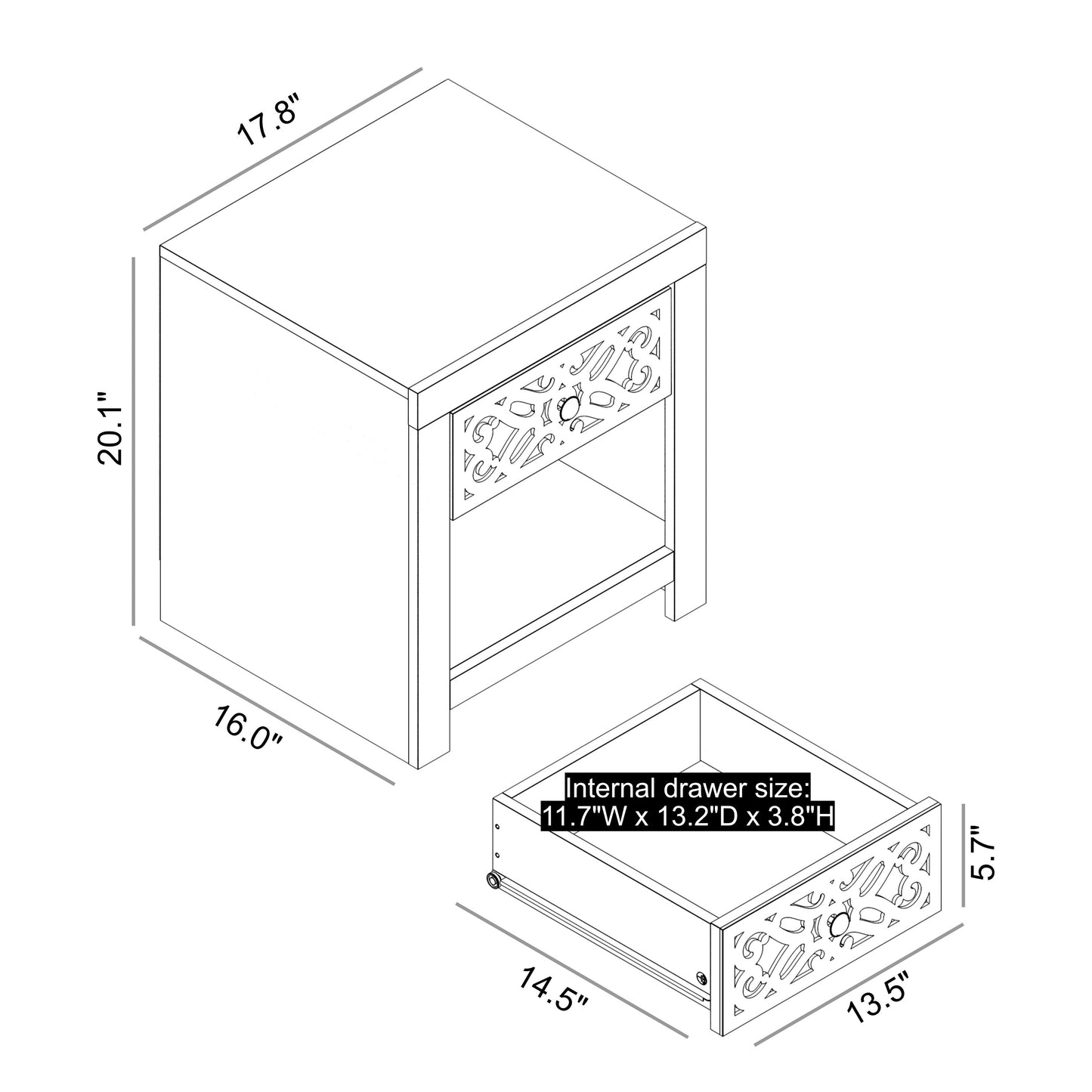 Galano 1-Drawer Nightstand with Lower Cubby 17.8" W × 16.0" D × 20.1" H