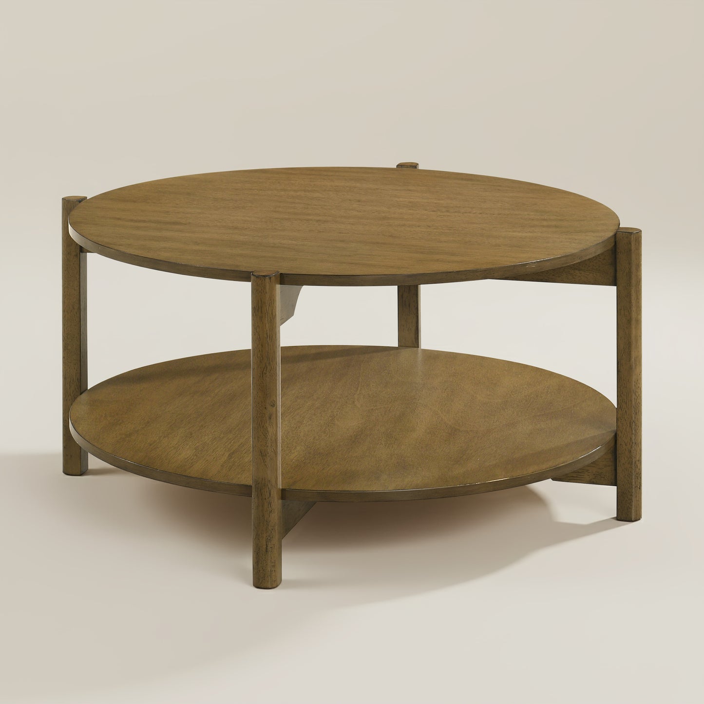GALANO Round Coffee Table with Open Storage Shelf, 34.33", Brown, 1-Piece