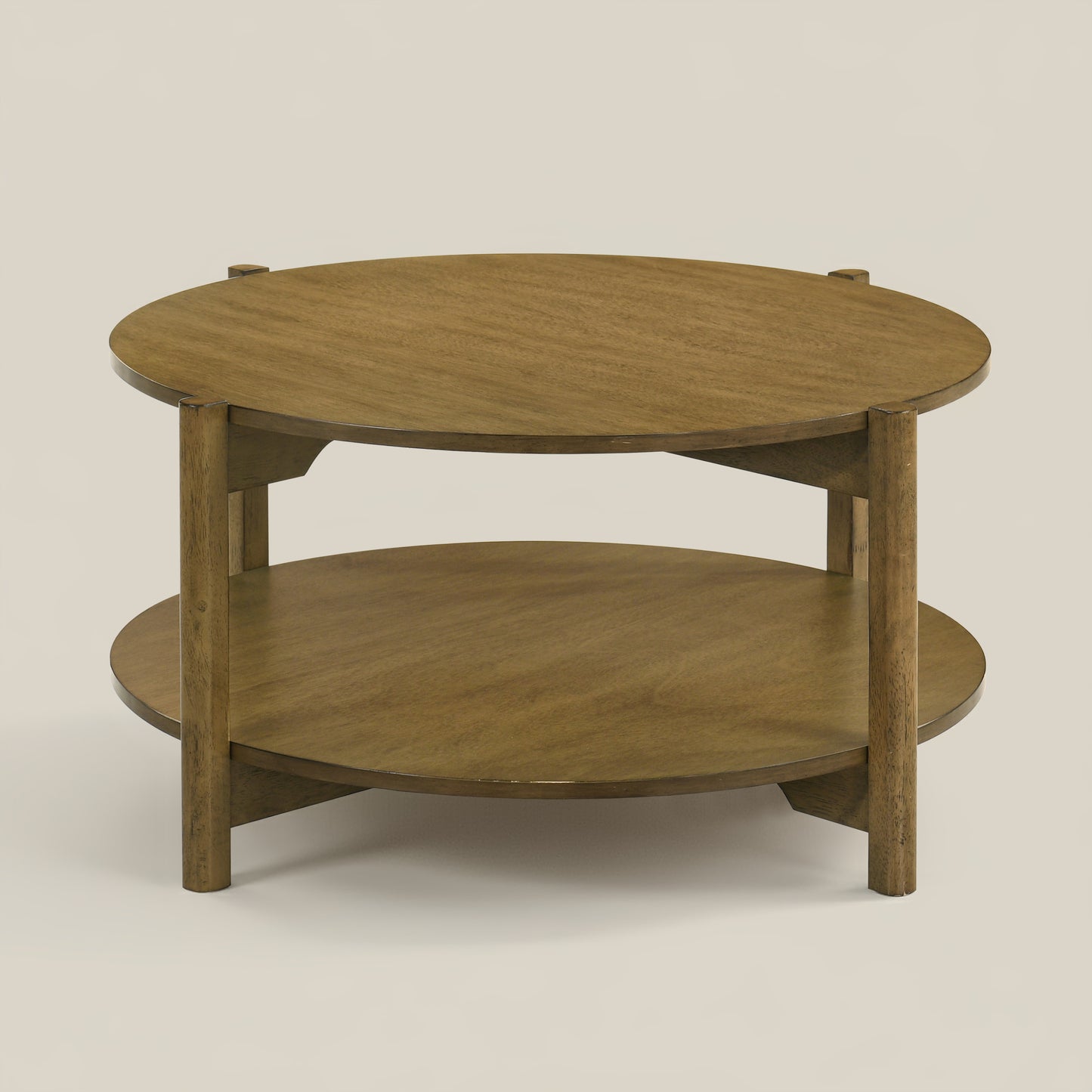 GALANO Round Coffee Table with Open Storage Shelf, 34.33", Brown, 1-Piece