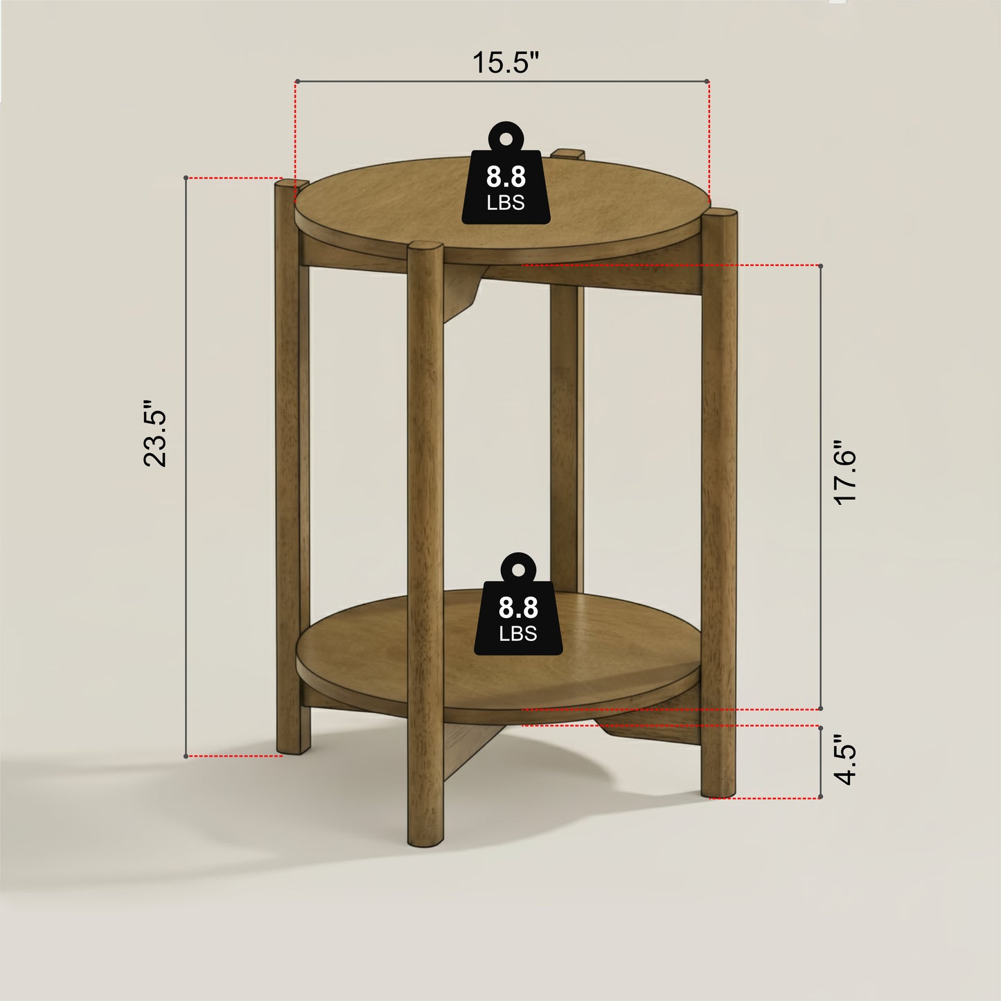 GALANO Round End Table with Lower Storage Shelf, 18", 1-Piece