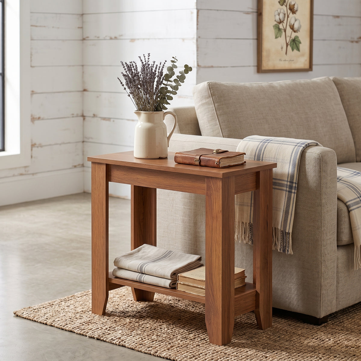 Galano Narrow Living Room Accent End Table Side Table with Lower Open Storage Shelf