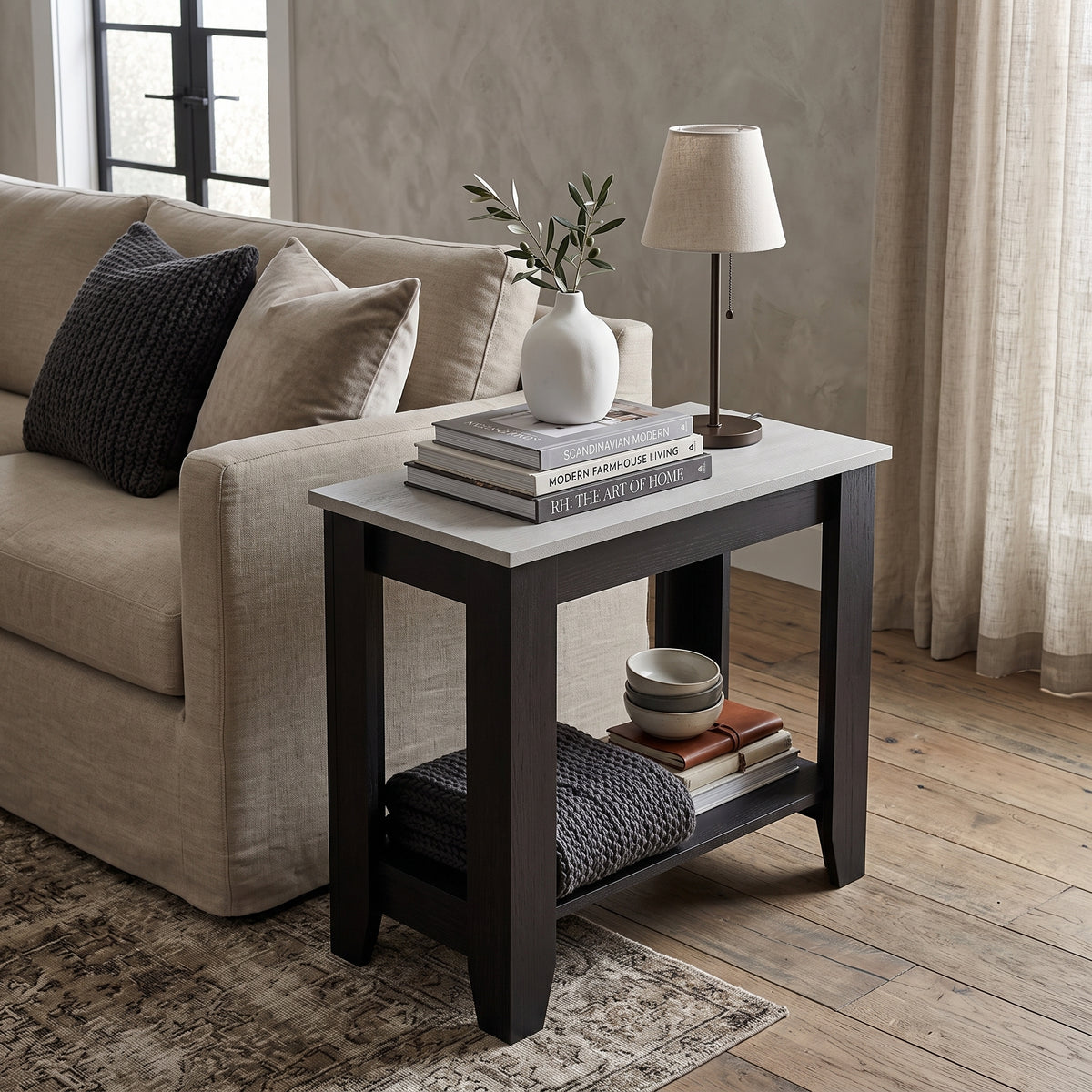 Galano Narrow Living Room Accent End Table Side Table with Lower Open Storage Shelf