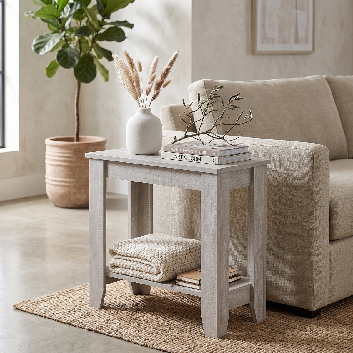 Galano Narrow Living Room Accent End Table Side Table with Lower Open Storage Shelf