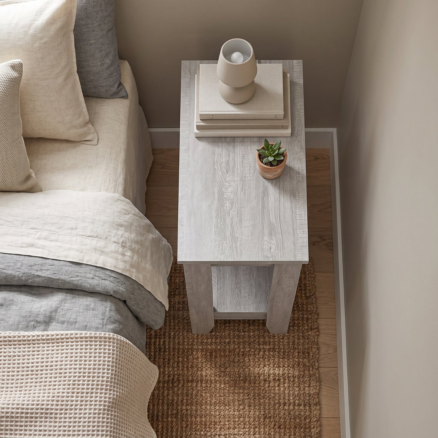 Galano Narrow Living Room Accent End Table Side Table with Lower Open Storage Shelf