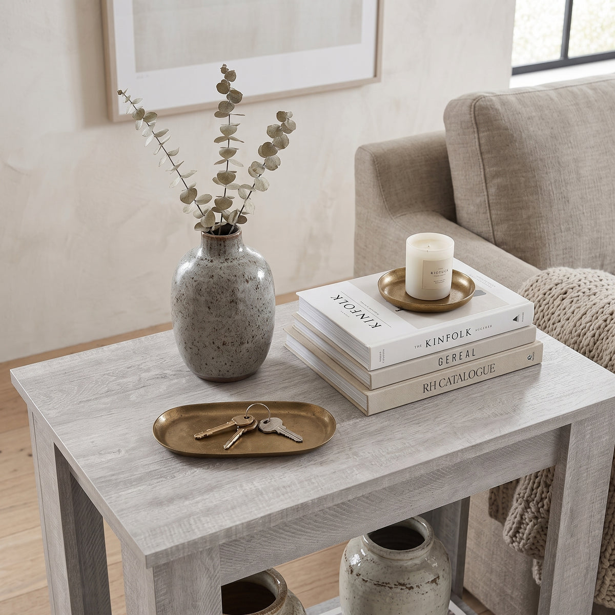 Galano Narrow Living Room Accent End Table Side Table with Lower Open Storage Shelf