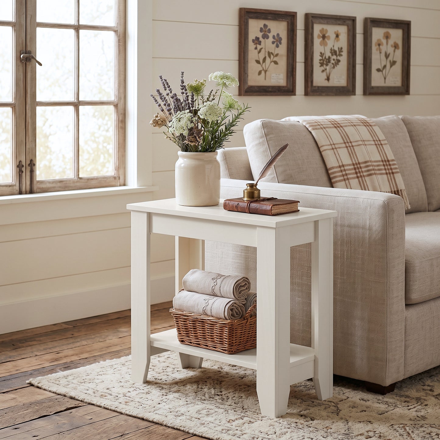 Galano Narrow Living Room Accent End Table Side Table with Lower Open Storage Shelf
