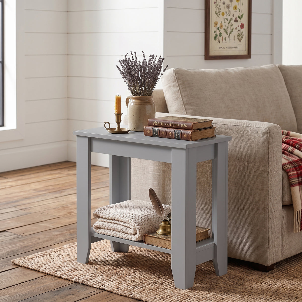 Galano Narrow Living Room Accent End Table Side Table with Lower Open Storage Shelf