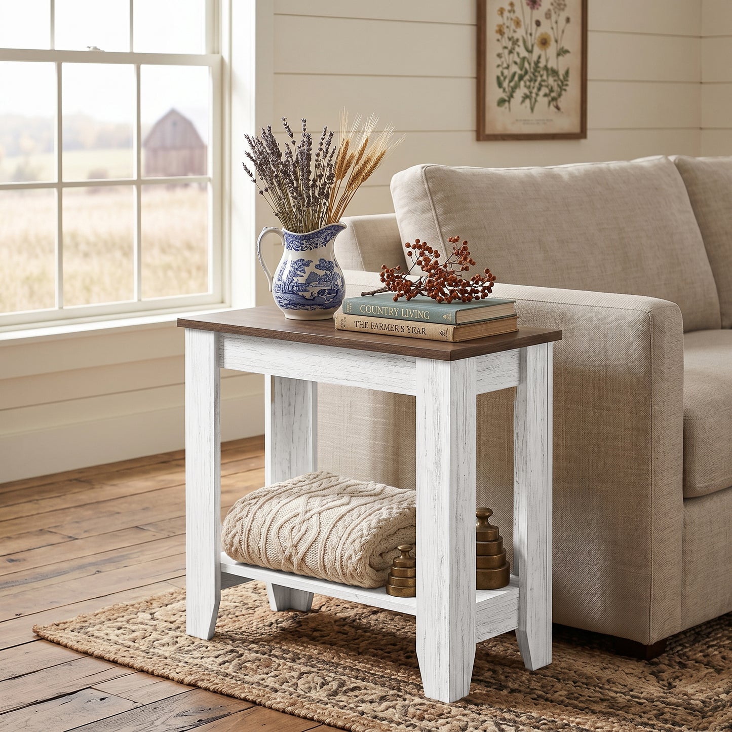 Galano Narrow Living Room Accent End Table Side Table with Lower Open Storage Shelf